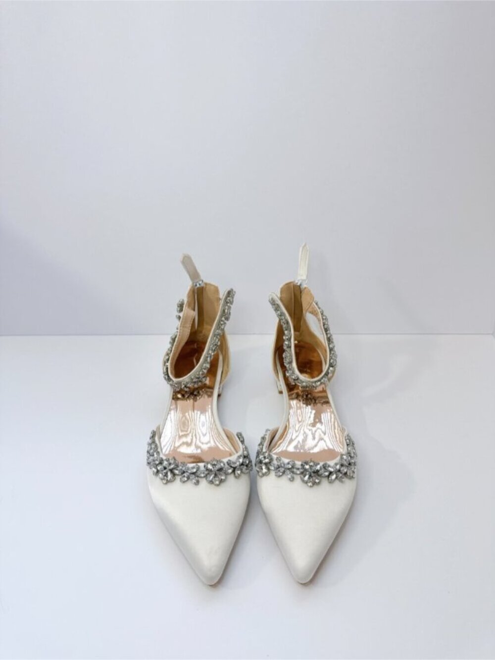 Size 9.5 Women’s Ivory Rhinestone Wedding Heels Pointed Toe D’Orsay Ankle XYD